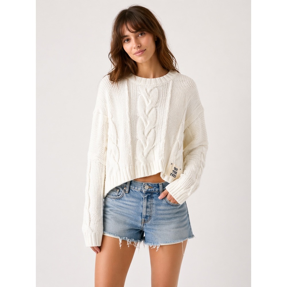 Free People Sweaters We The Free In A Daze Cable Knit Sweater White Oversize NWT